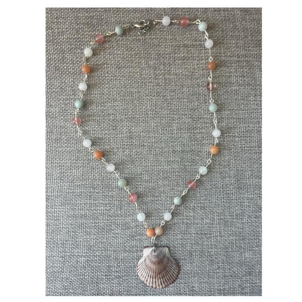 Elegant Handmade Multi-Color Beaded Necklace with Shell Pendant